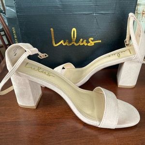 Arylee Light Nude Suede Ankle Strap Heels